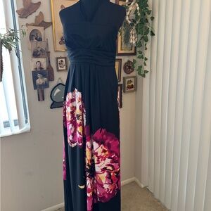 Black and Pink Halter Maxi Dress